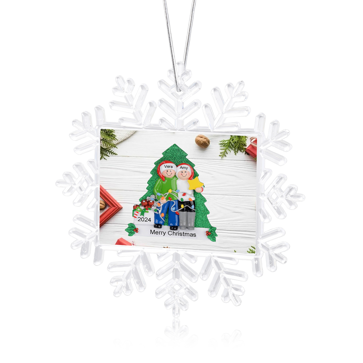 Kunststoff Weihnachtsornament-Personalisierte 2-5 Namen & Text & Jahr Schneeflocke Weihnachtsbaum Anhänger mit 2-5 Familienmitgliedern