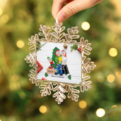Kunststoff Weihnachtsornament-Personalisierte 2-5 Namen & Text & Jahr Schneeflocke Weihnachtsbaum Anhänger mit 2-5 Familienmitgliedern