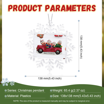 Kunststoff Weihnachtsornament – Personalisierte 2-6 Namen & Text Schneeflocke Weihnachtsbaum Anhänger mit 2-6 Familienmitgliedern im Auto