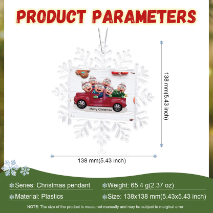 Kunststoff Weihnachtsornament – Personalisierte 2-6 Namen & Text Schneeflocke Weihnachtsbaum Anhänger mit 2-6 Familienmitgliedern im Auto