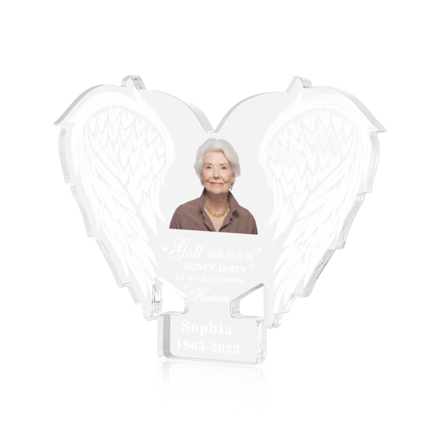 Personalisierter 1 Name & Foto & Datum Gedenkengel Acryl-Deko-Gott hält dich in seinen Armen, ich halte dich in meinem Herzen-Trauer Schreibtischdekoration