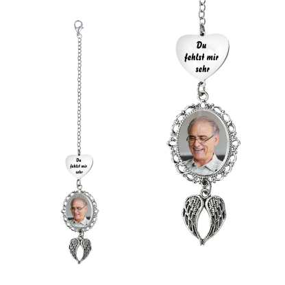 Personalisiertes Foto Gedenk-Anhänger mit Engelsflügeln – Du fehlst mir sehr – Unvergessliche Erinnerungen Geschenk