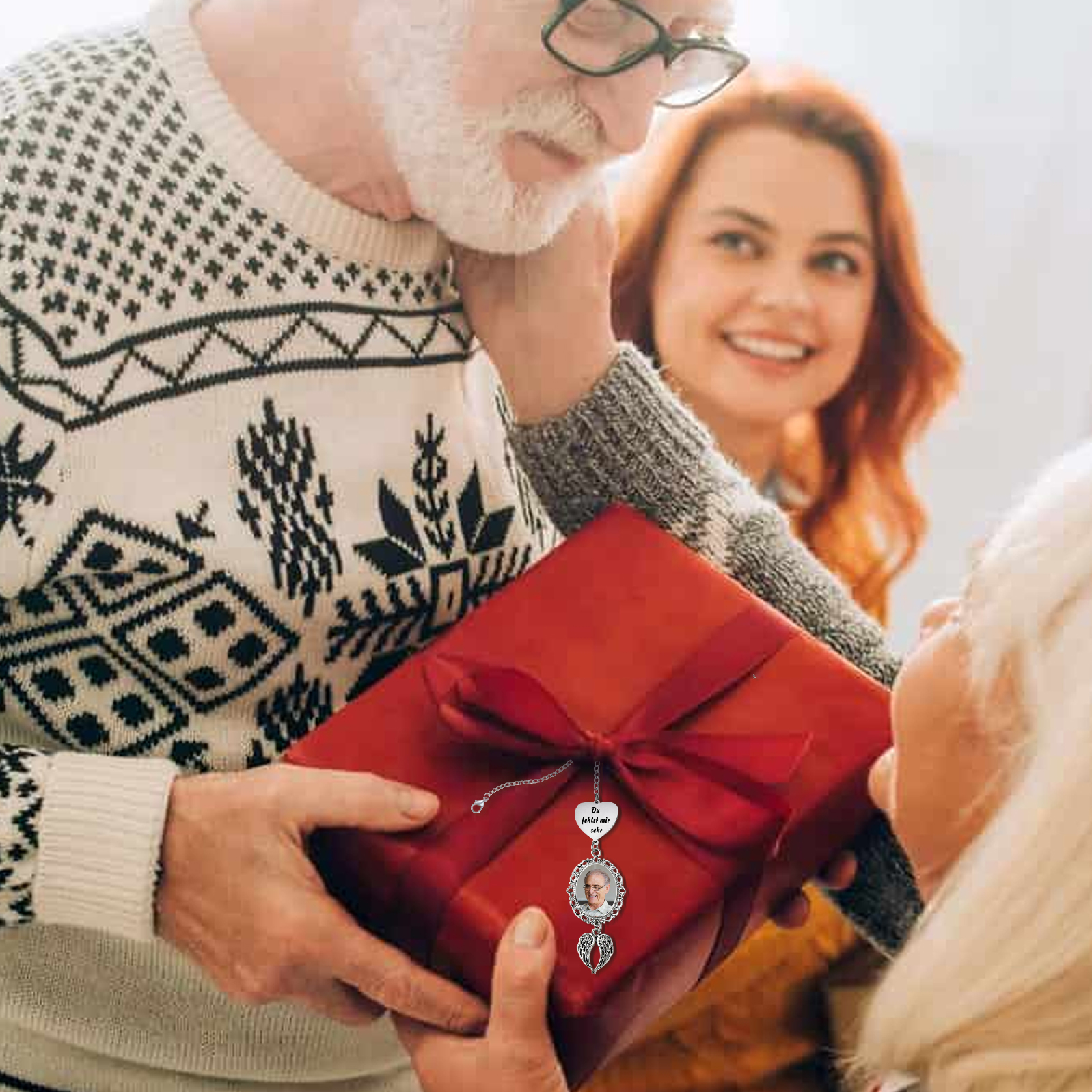 Personalisiertes Foto Gedenk-Anhänger mit Engelsflügeln – Du fehlst mir sehr – Unvergessliche Erinnerungen Geschenk