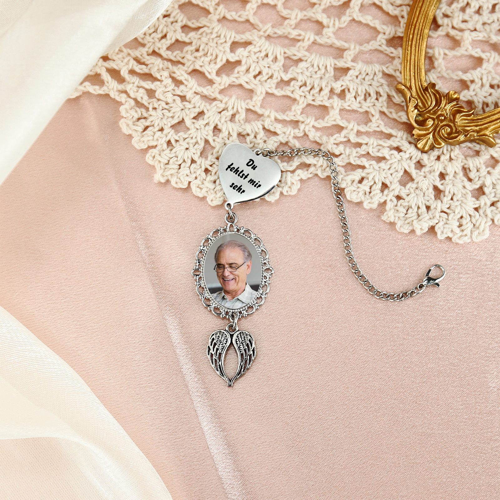 Personalisiertes Foto Gedenk-Anhänger mit Engelsflügeln – Du fehlst mir sehr – Unvergessliche Erinnerungen Geschenk