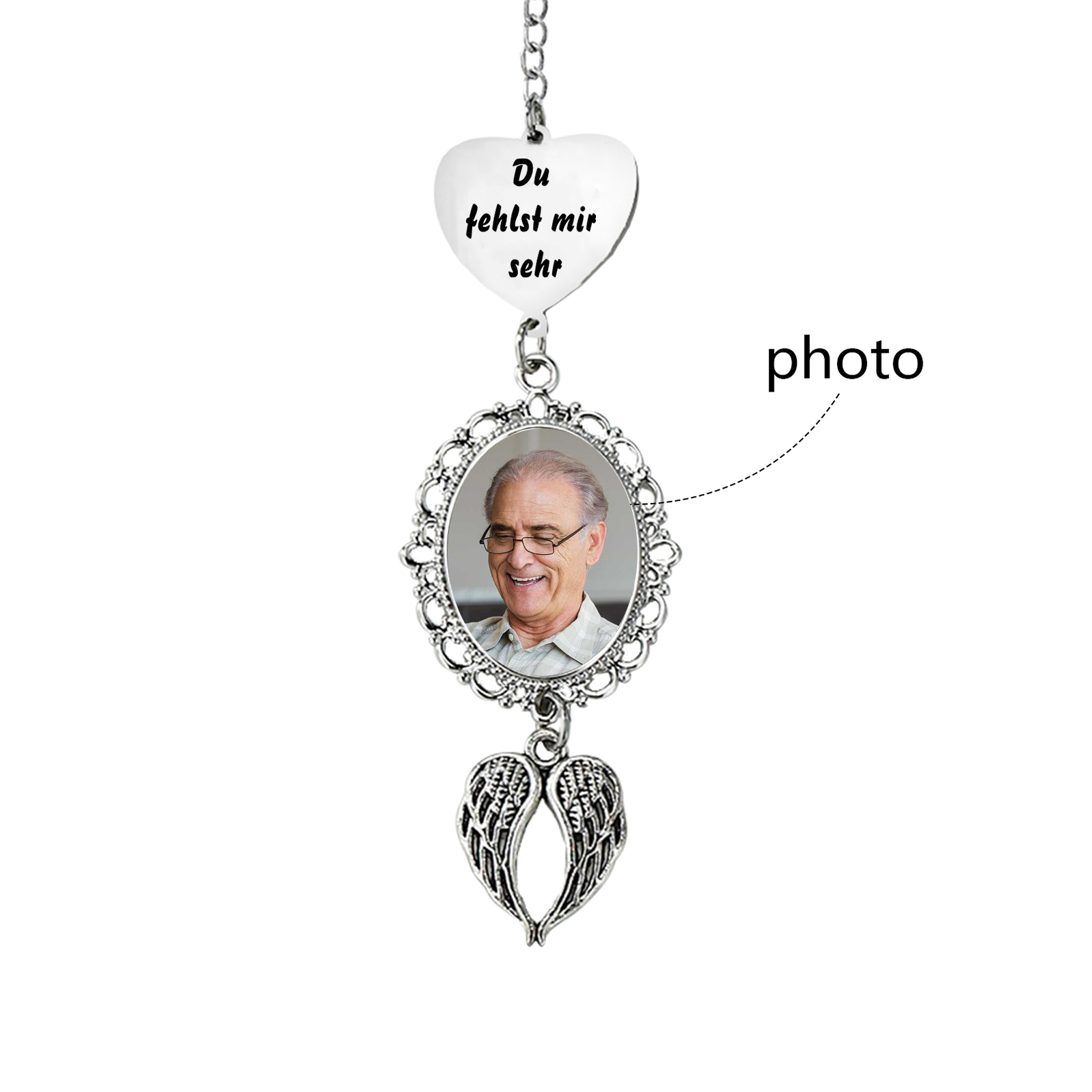 Personalisiertes Foto Gedenk-Anhänger mit Engelsflügeln – Du fehlst mir sehr – Unvergessliche Erinnerungen Geschenk