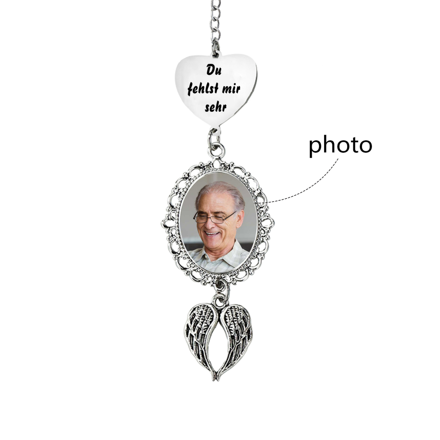 Personalisiertes Foto Gedenk-Anhänger mit Engelsflügeln – Du fehlst mir sehr – Unvergessliche Erinnerungen Geschenk