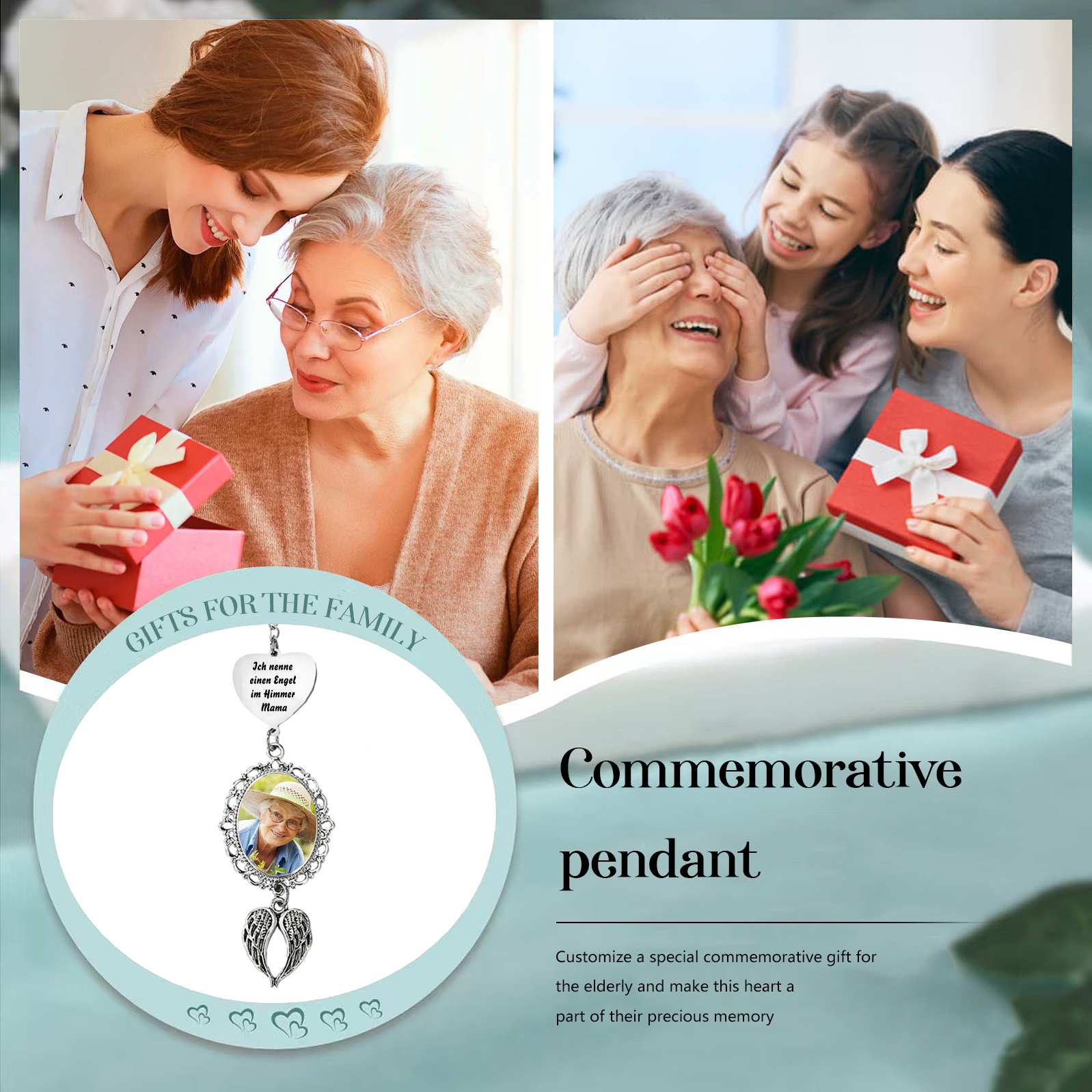 Personalisiertes Foto & Name Edelstahl Gedenk-Anhänger mit Engelsflügeln – Ich nenne einen Engel in Himmel