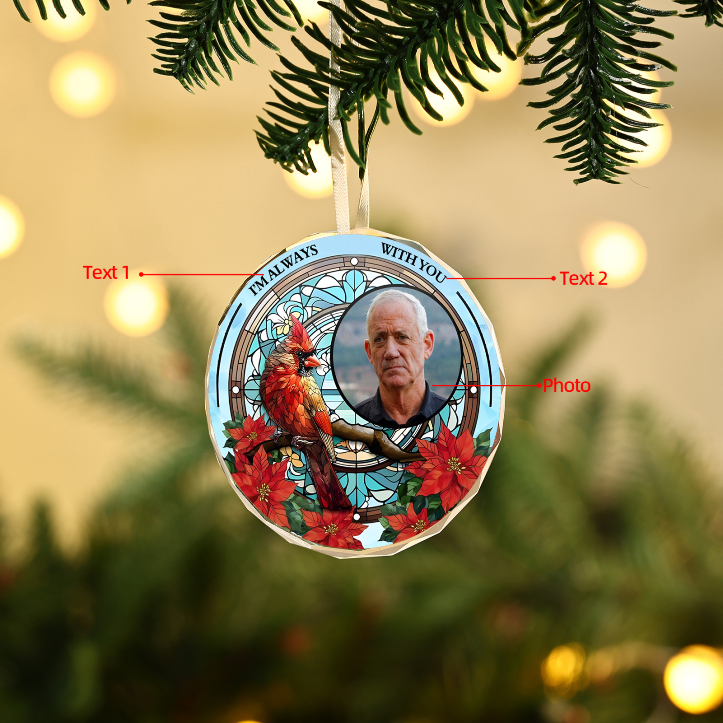 Personalisiertes Foto & 2 Texte Glas Gedenk-Weihnachtsornament Rund Ornament – Ein besonderes Andenken für die Weihnachtszeit