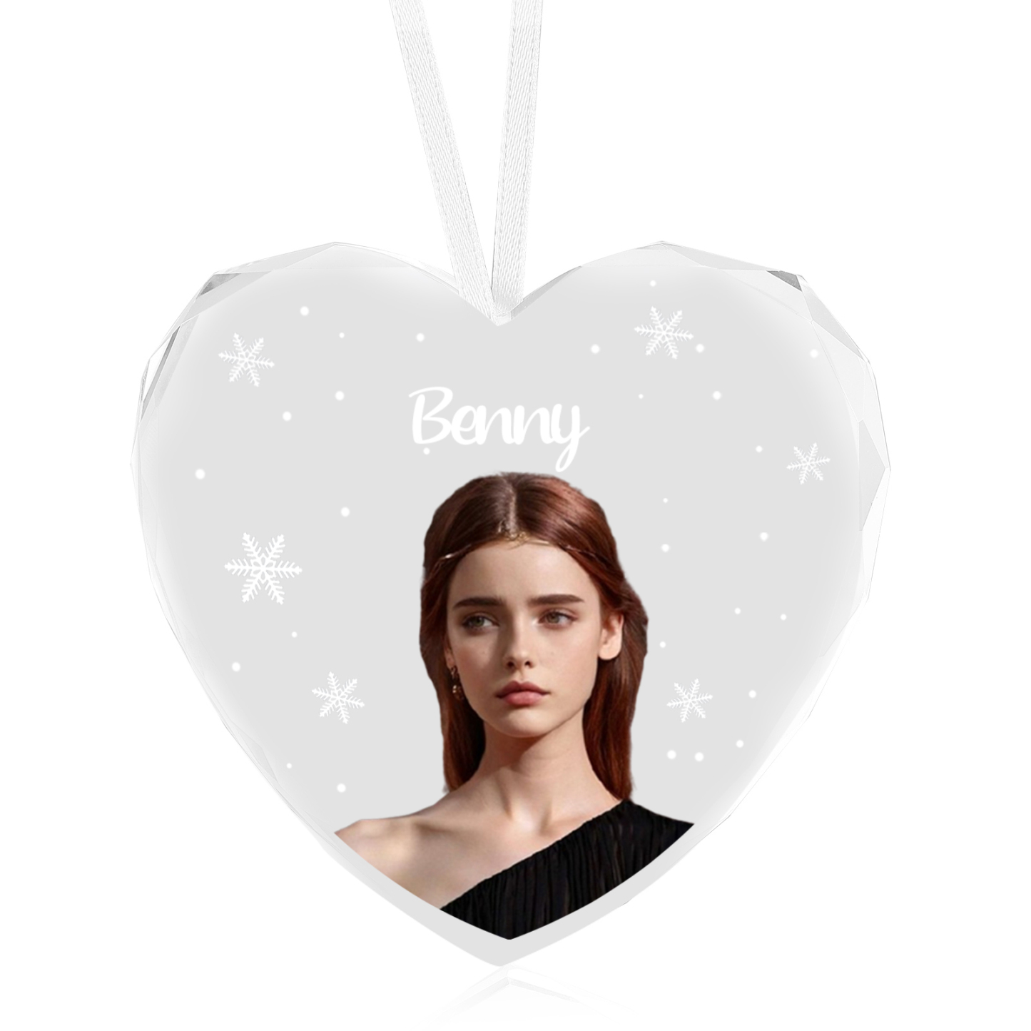 Personalisierter 1 Name & Foto Glas Weihnachtsornament Herz Ornament