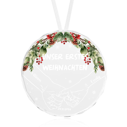 Personalisierte 2 Namen & Text & Datum Glas Weihnachtsornament Hand in Hand Ornament für Liebespaar
