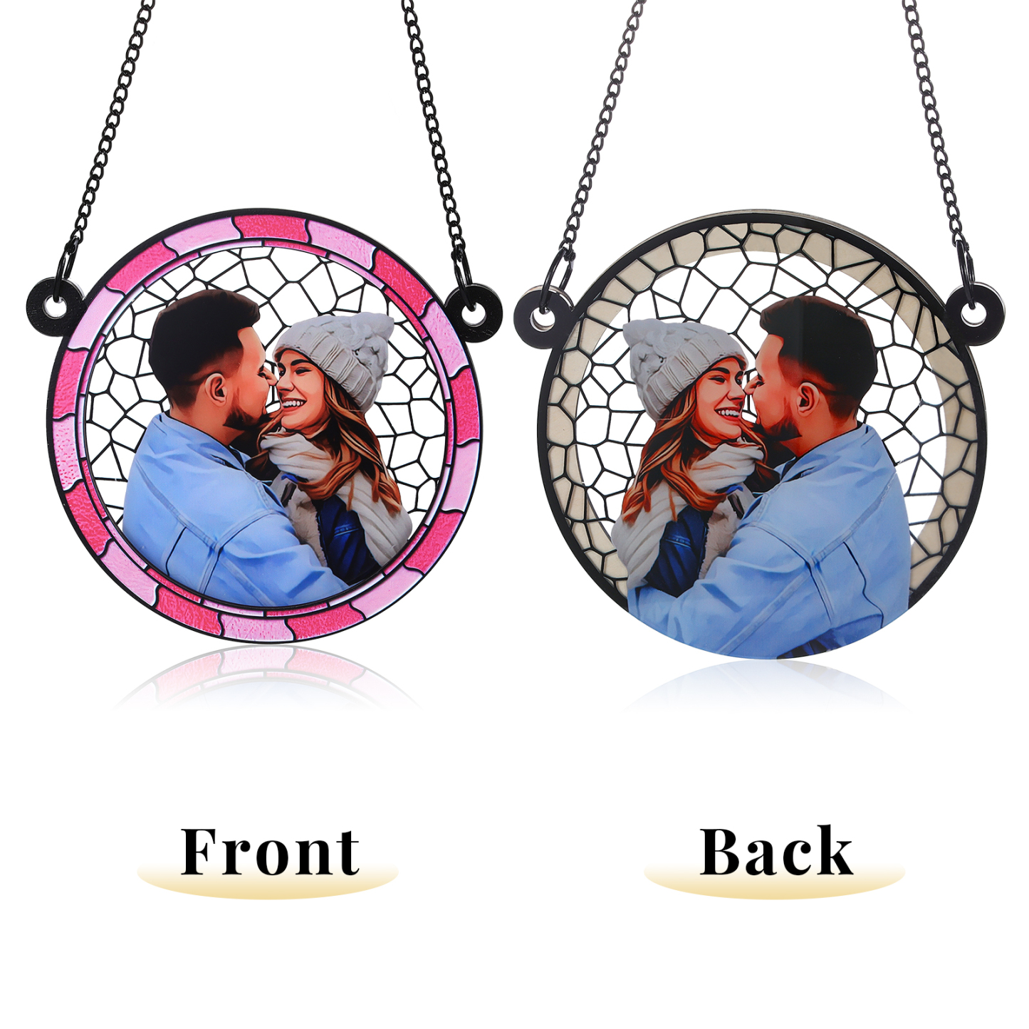 Personalisiertes 1 Foto Acryl & Holz Runde Anhänger – Ornament in Blau/ Rosa