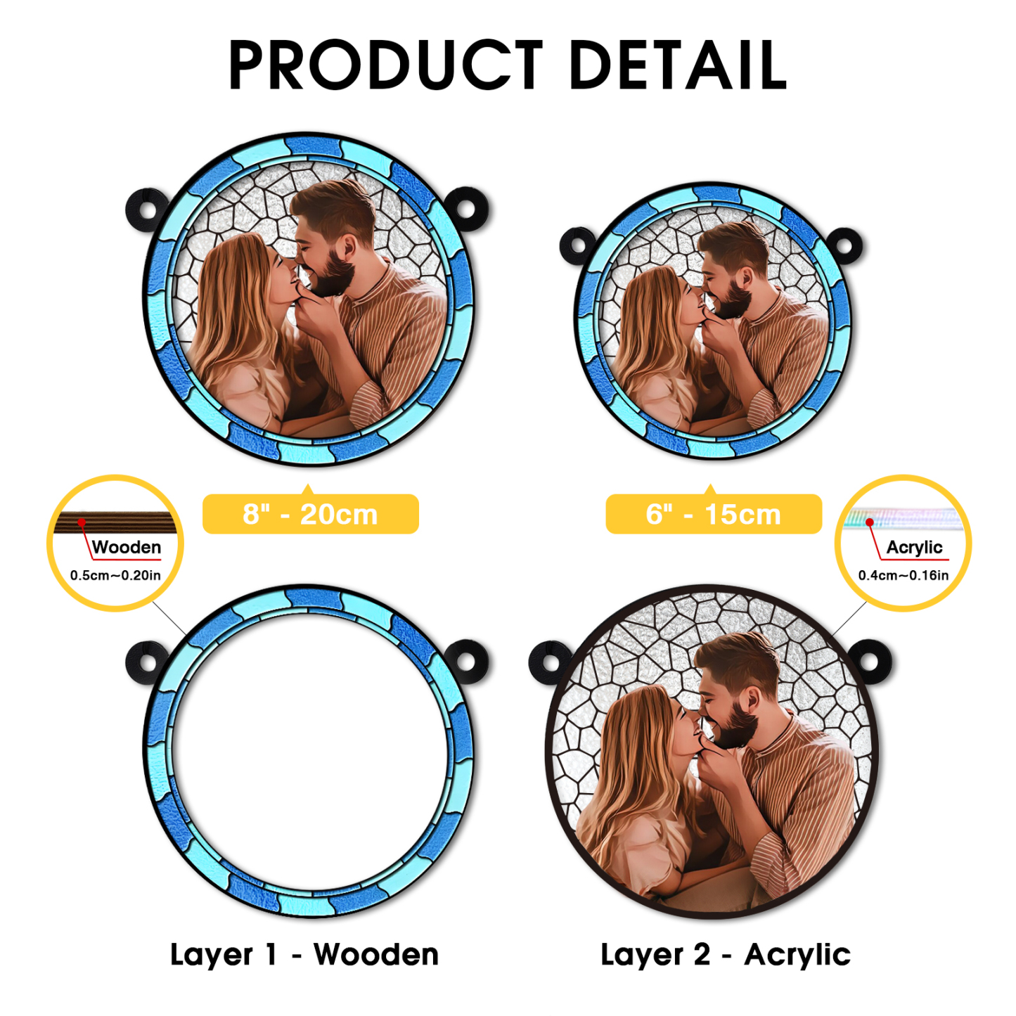 Personalisiertes 1 Foto Acryl & Holz Runde Anhänger – Ornament in Blau/ Rosa