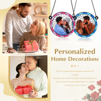 Personalisiertes 1 Foto Acryl & Holz Runde Anhänger – Ornament in Blau/ Rosa
