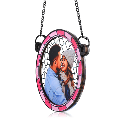 Personalisiertes 1 Foto Acryl & Holz Runde Anhänger – Ornament in Blau/ Rosa