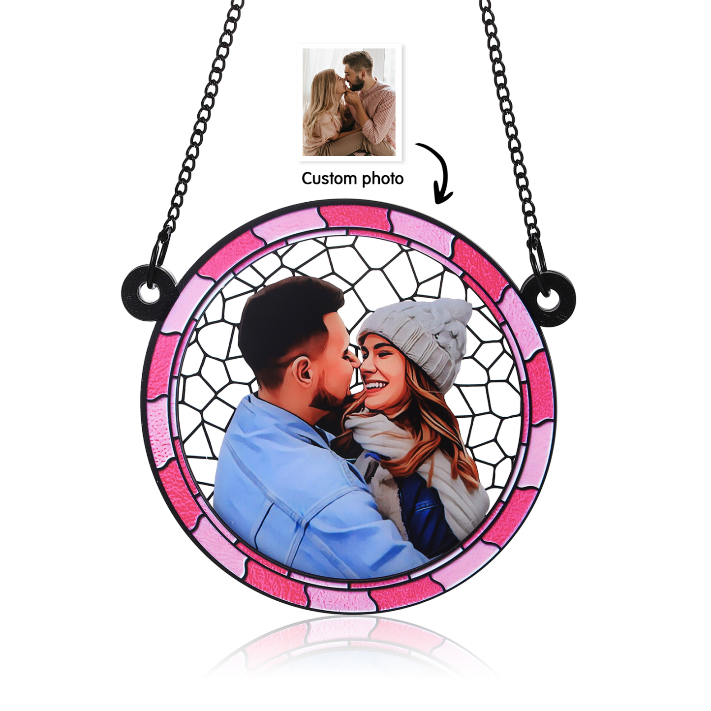 Personalisiertes 1 Foto Acryl & Holz Runde Anhänger – Ornament in Blau/ Rosa