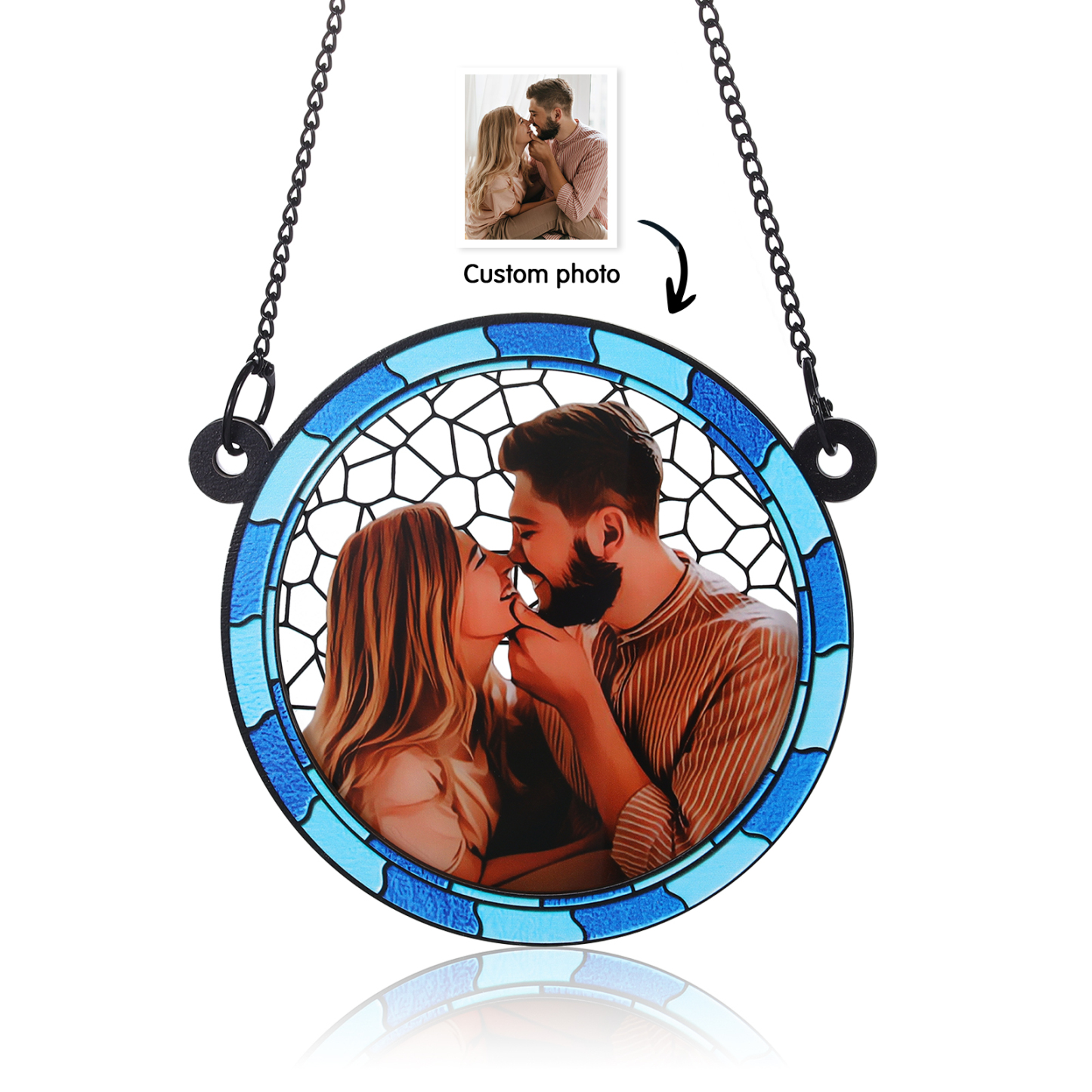 Personalisiertes 1 Foto Acryl & Holz Runde Anhänger – Ornament in Blau/ Rosa