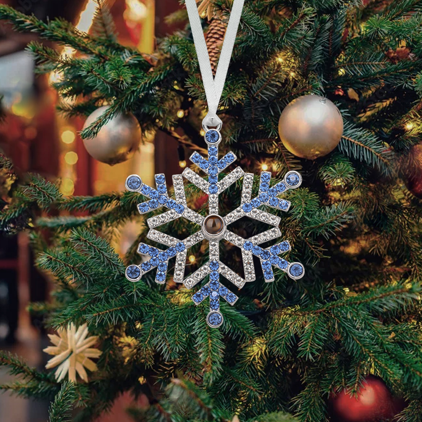 Personalisiertes Foto Projektion Blau/ Rosa Schneeflocke Weihnachtsornament Weihnachtsbaum Anhänger