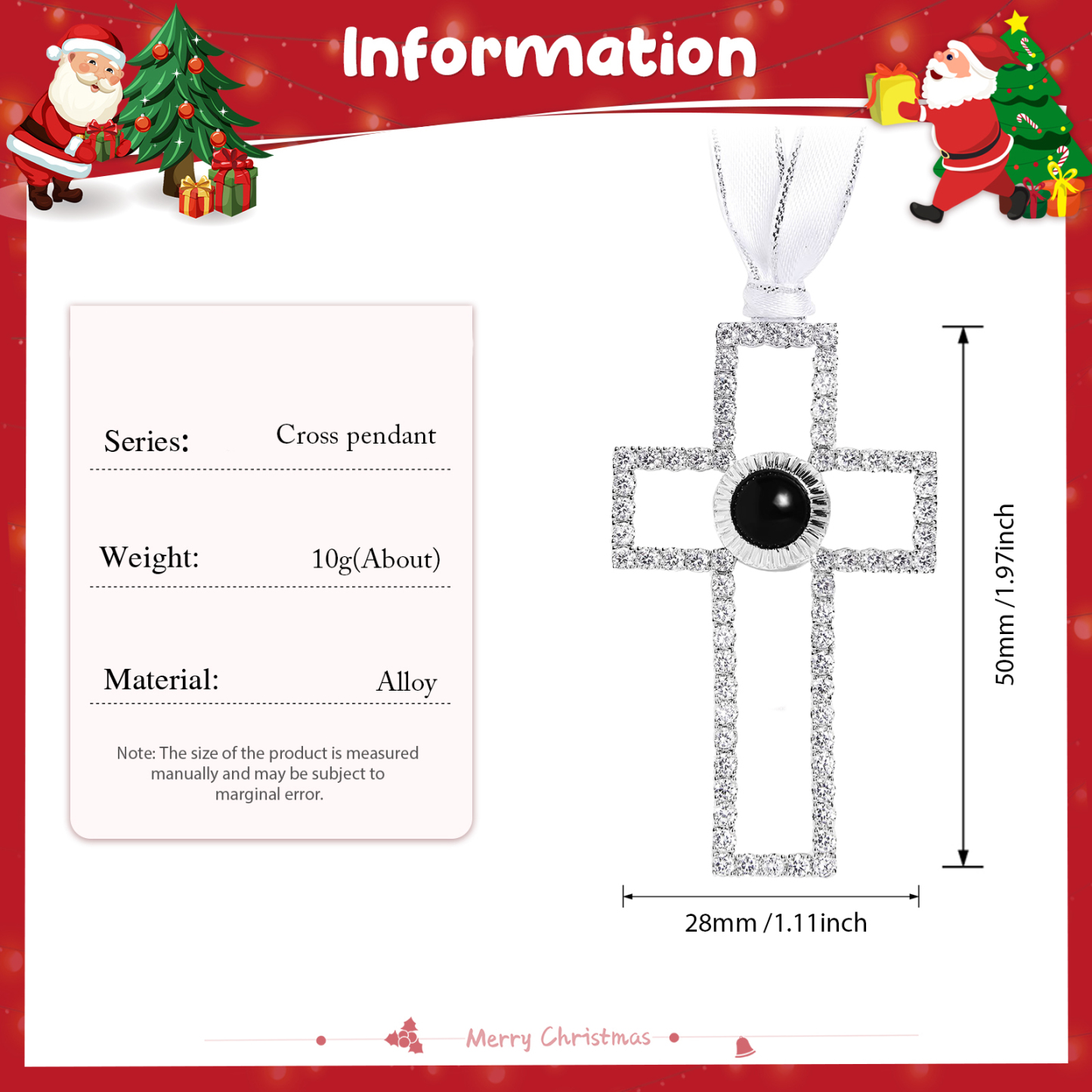 Personalisiertes Foto Projektion Silber Kreuz Weihnachtsornament Weihnachtsbaum Anhänger