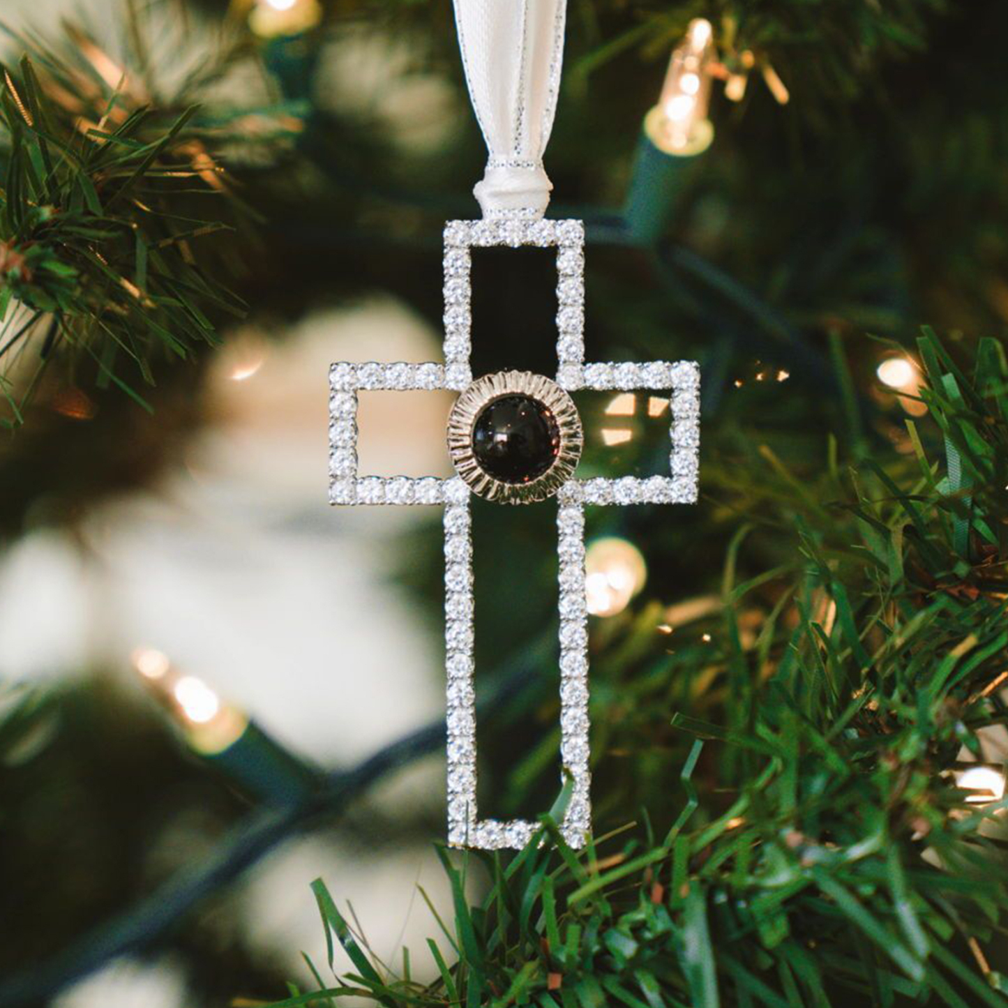Personalisiertes Foto Projektion Silber Kreuz Weihnachtsornament Weihnachtsbaum Anhänger