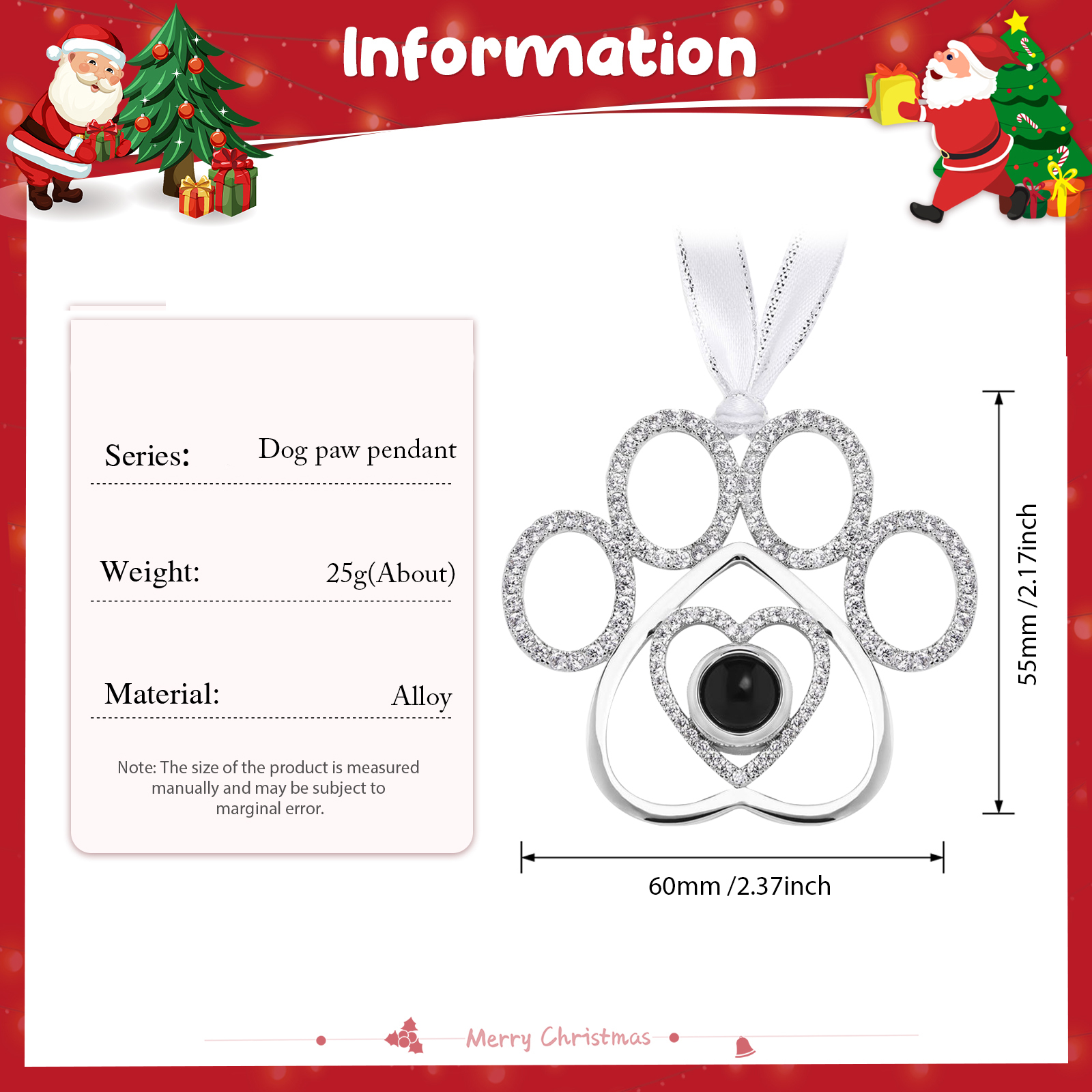 Personalisiertes Foto Projektion Silber Hundspaw Weihnachtsornament Weihnachtsbaum Anhänger 