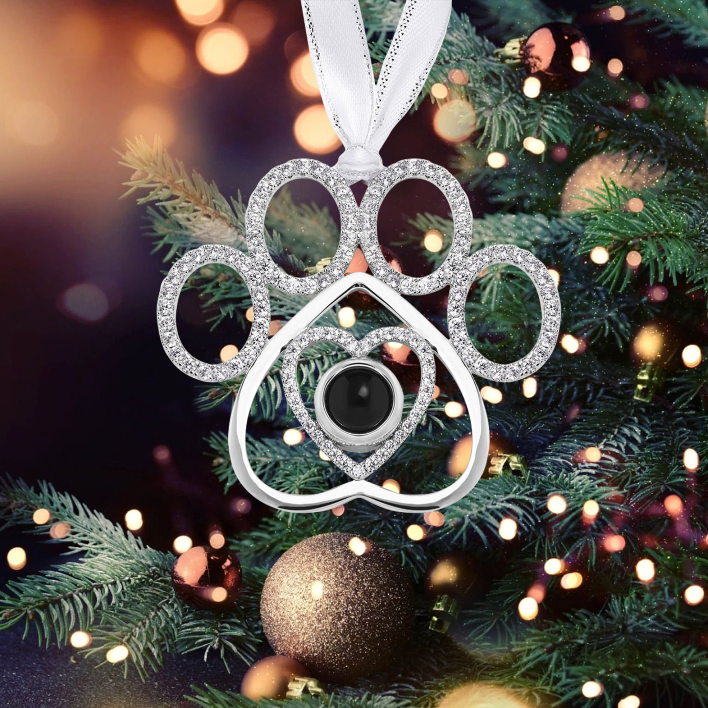 Personalisiertes Foto Projektion Silber Hundspaw Weihnachtsornament Weihnachtsbaum Anhänger