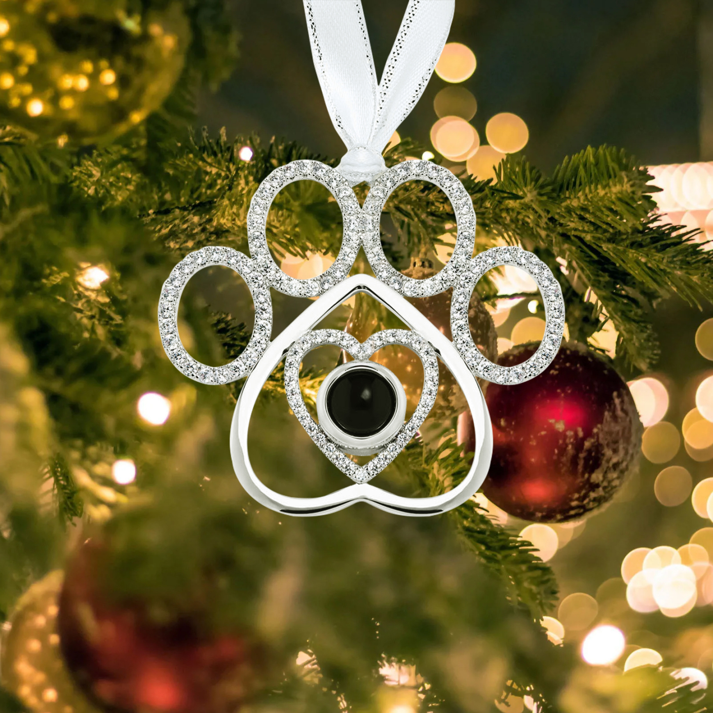 Personalisiertes Foto Projektion Silber Hundspaw Weihnachtsornament Weihnachtsbaum Anhänger