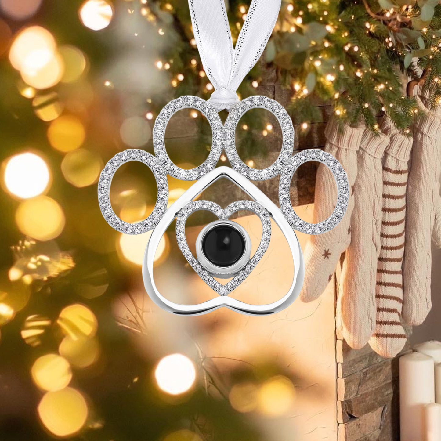 Personalisiertes Foto Projektion Silber Hundspaw Weihnachtsornament Weihnachtsbaum Anhänger