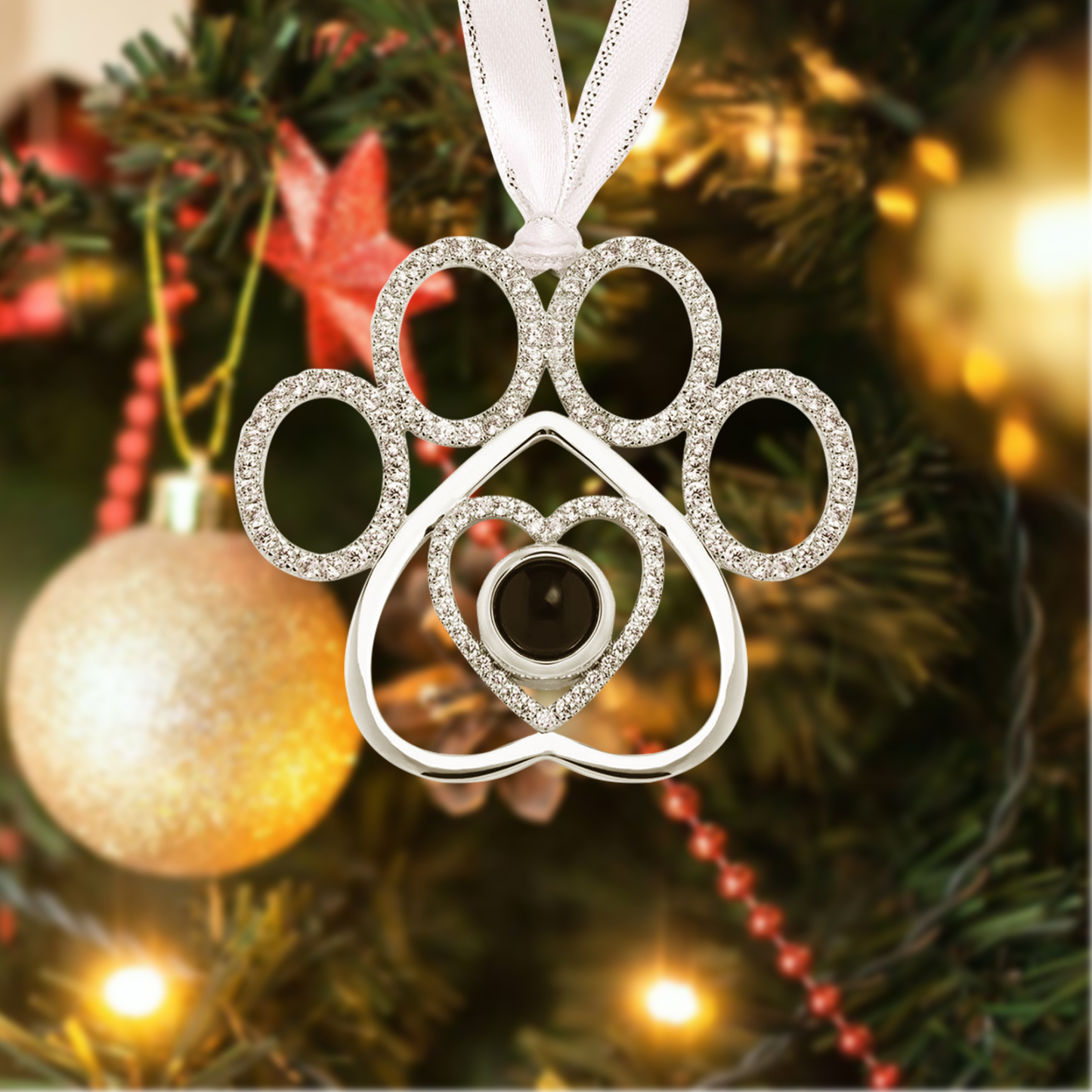 Personalisiertes Foto Projektion Silber Hundspaw Weihnachtsornament Weihnachtsbaum Anhänger