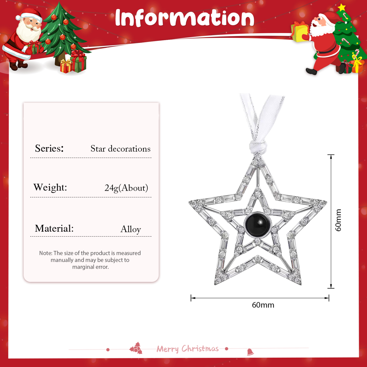 Personalisiertes Foto Projektion doppeltes Silber Stern Weihnachtsornament Weihnachtsbaum Anhänger