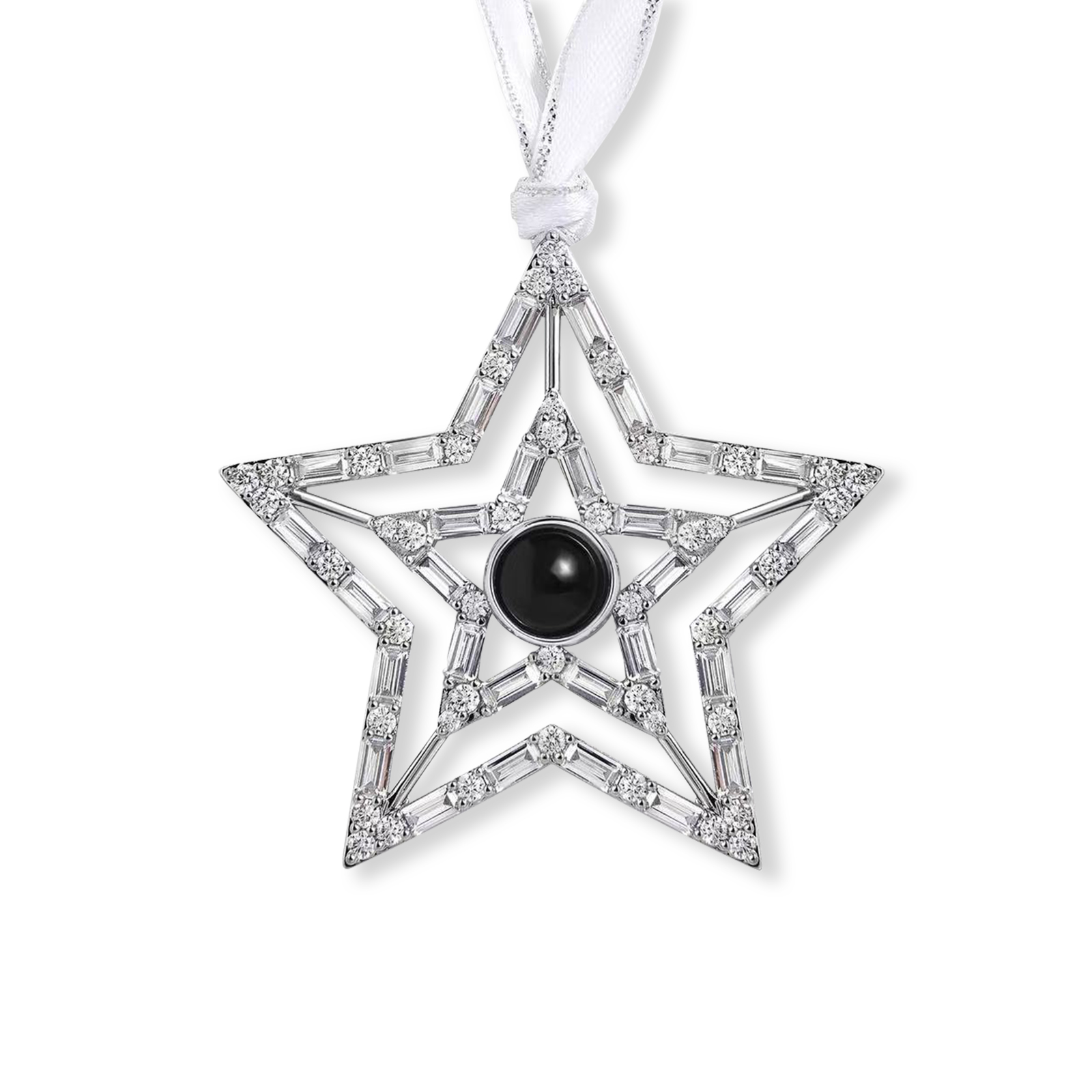 Personalisiertes Foto Projektion doppeltes Silber Stern Weihnachtsornament Weihnachtsbaum Anhänger 