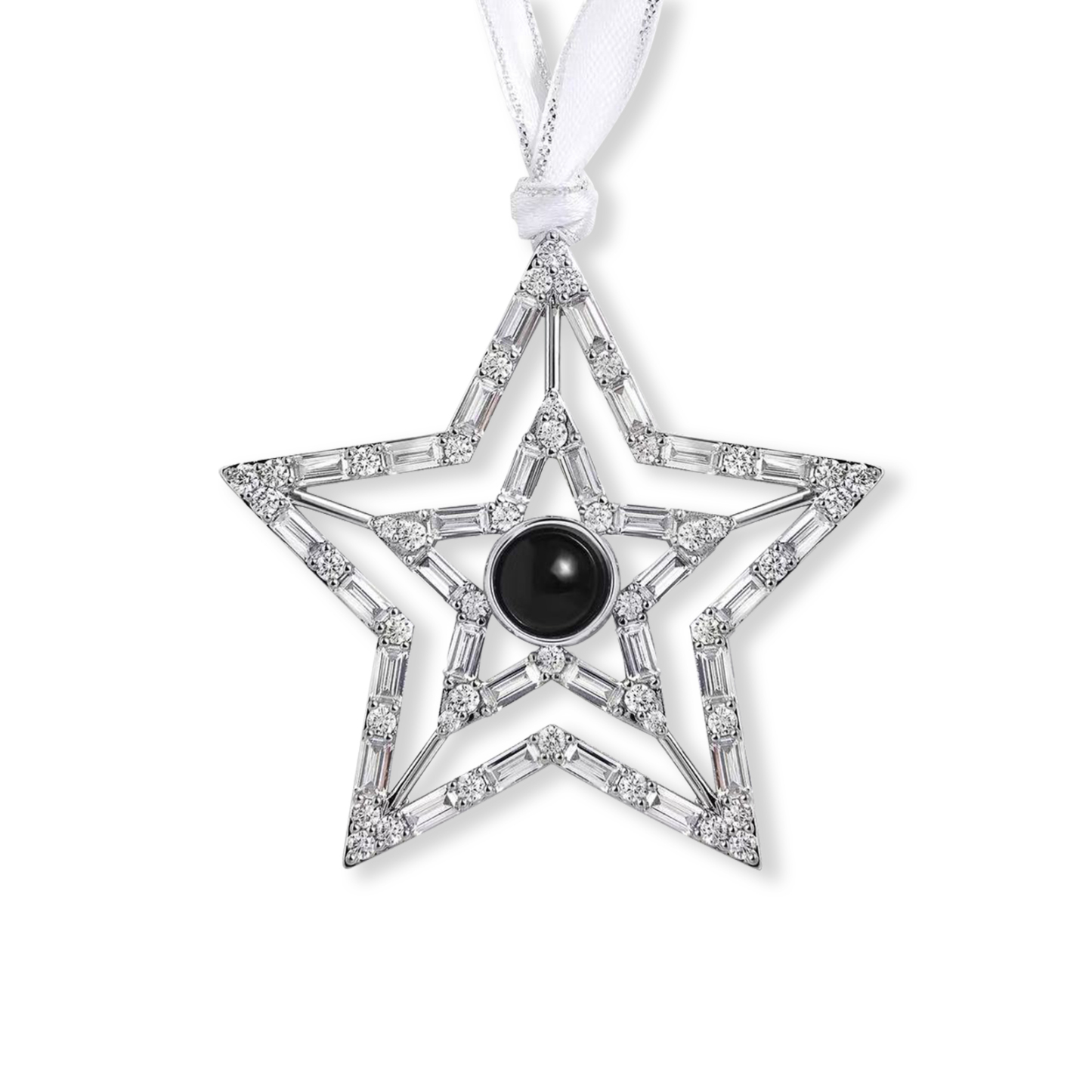 Personalisiertes Foto Projektion doppeltes Silber Stern Weihnachtsornament Weihnachtsbaum Anhänger