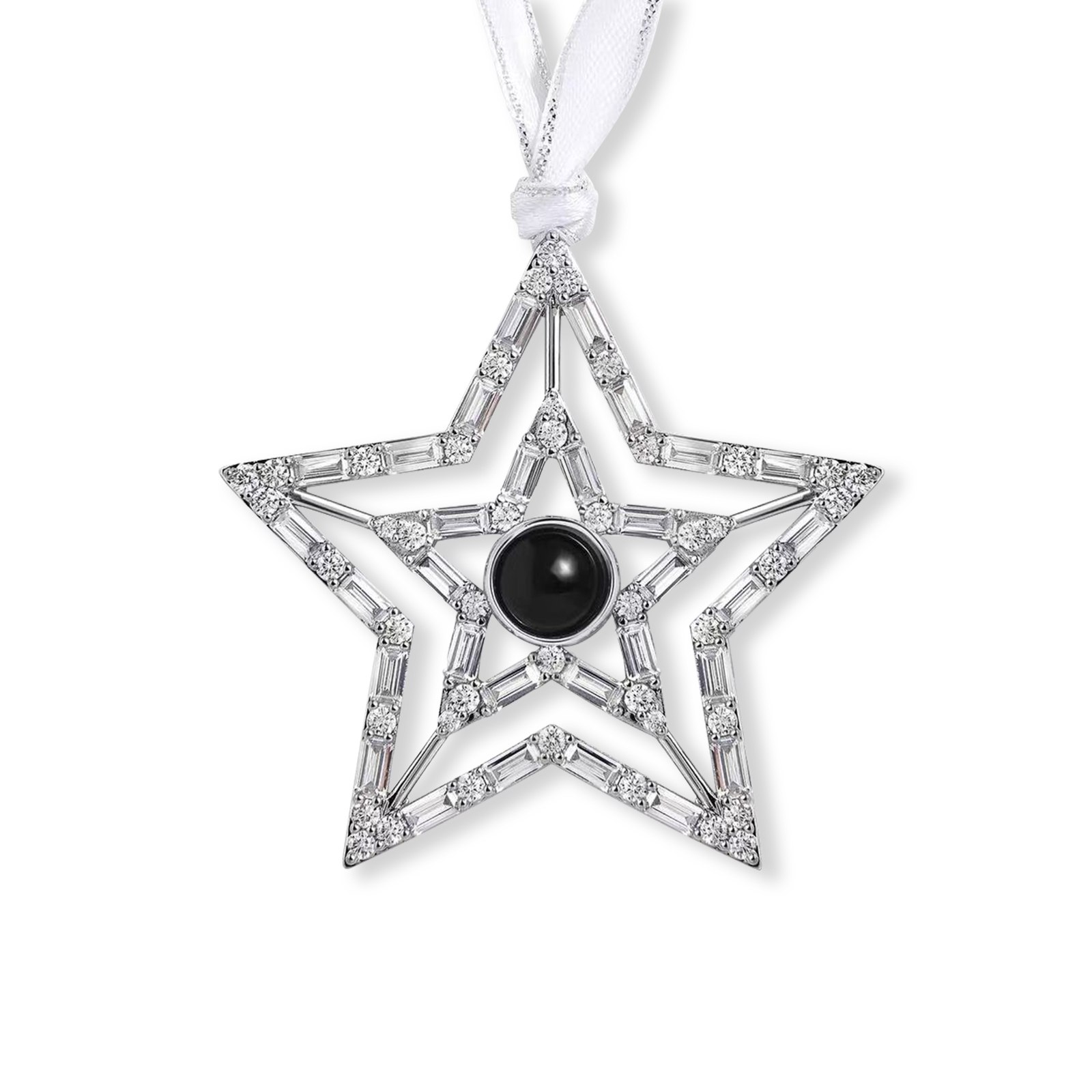 Personalisiertes Foto Projektion doppeltes Silber Stern Weihnachtsornament Weihnachtsbaum Anhänger