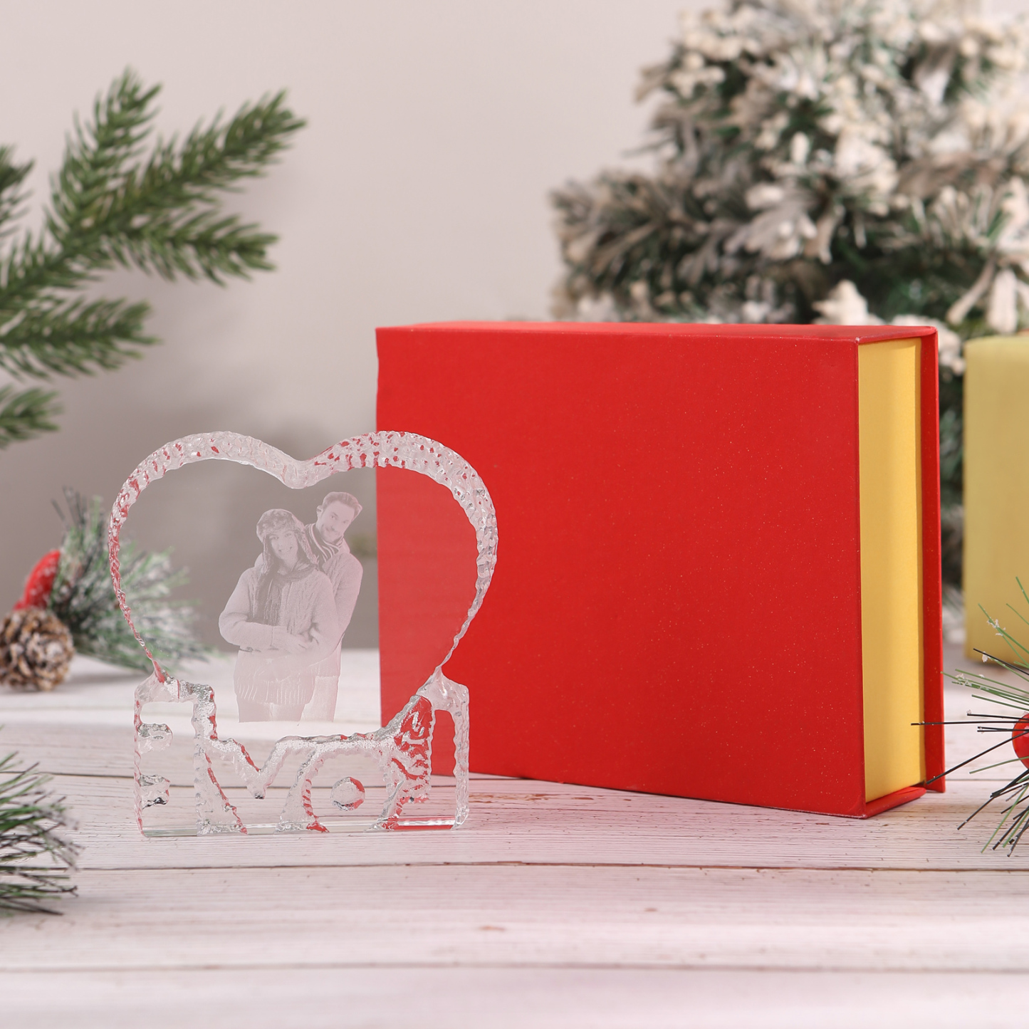 Personalisierte mit 1 Foto Kristall Herz Deko-Schreibtischdekoration für Paar