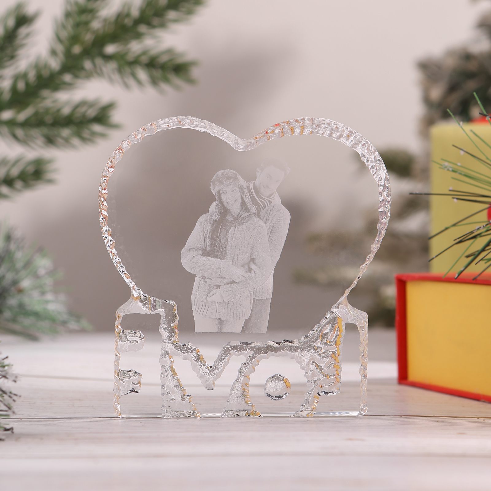 Personalisierte mit 1 Foto Kristall Herz Deko-Schreibtischdekoration für Paar