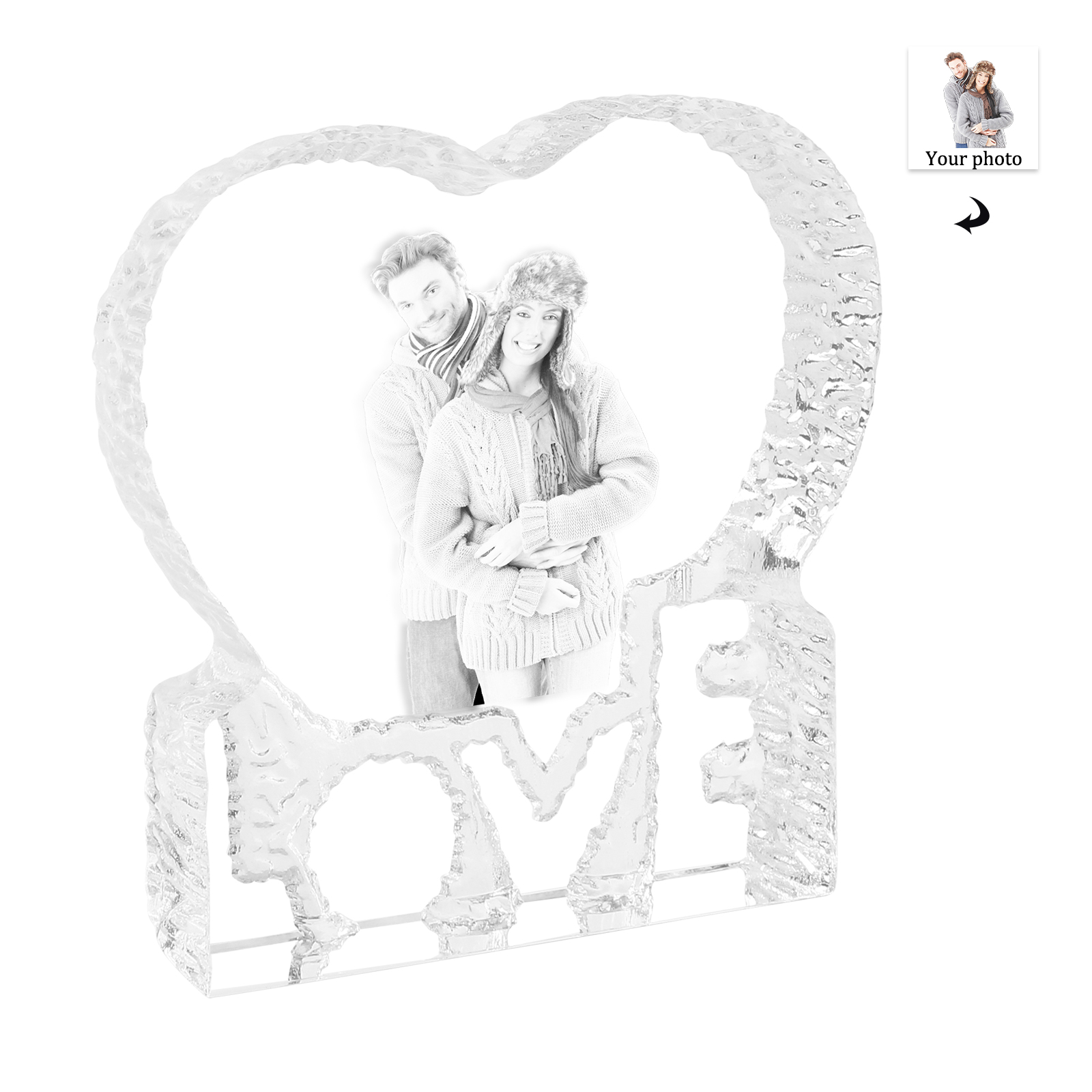 Personalisierte mit 1 Foto Kristall Herz Deko-Schreibtischdekoration für Paar