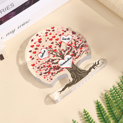 Personalisierte 3-7 Namen Lebensbaum mit roten Herzen Acryldeko Schreibdekoration – Ein einzigartiges Geschenk für Oma Großmutter