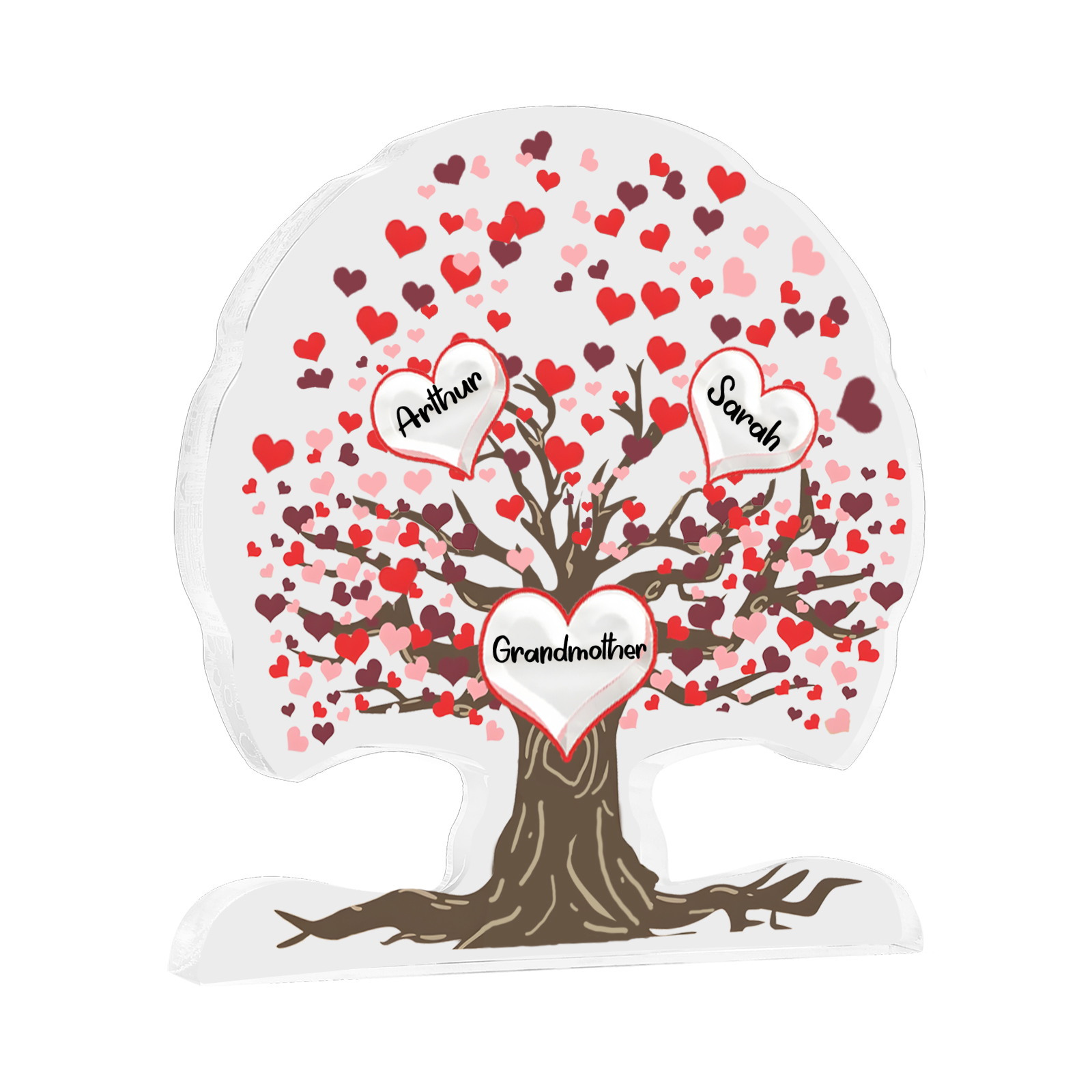 Personalisierte 3-7 Namen Lebensbaum mit roten Herzen Acryldeko Schreibdekoration – Ein einzigartiges Geschenk für Oma Großmutter
