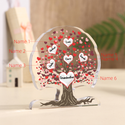 Personalisierte 3-7 Namen Lebensbaum mit roten Herzen Acryldeko Schreibdekoration – Ein einzigartiges Geschenk für Oma Großmutter