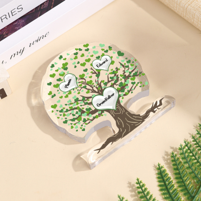 Personalisierte 3-7 Namen Lebensbaum-Acryldeko Schreibdekoration mit Herzen in Grün – Liebevolles Geschenk für Opa Großvater