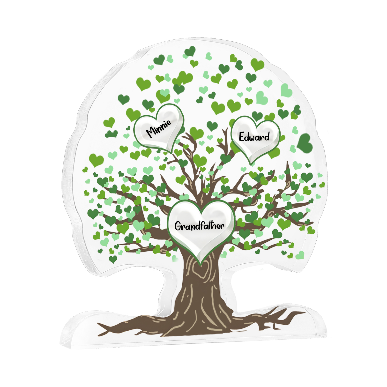 Personalisierte 3-7 Namen Lebensbaum-Acryldeko Schreibdekoration mit Herzen in Grün – Liebevolles Geschenk für Opa Großvater