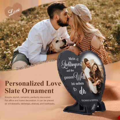 Personalisierte 2 Namen & Foto Stein Herz Ornament – Mein Lieblingsort auf der ganzen Welt ist neben dir – Schreibdekoration für Paar