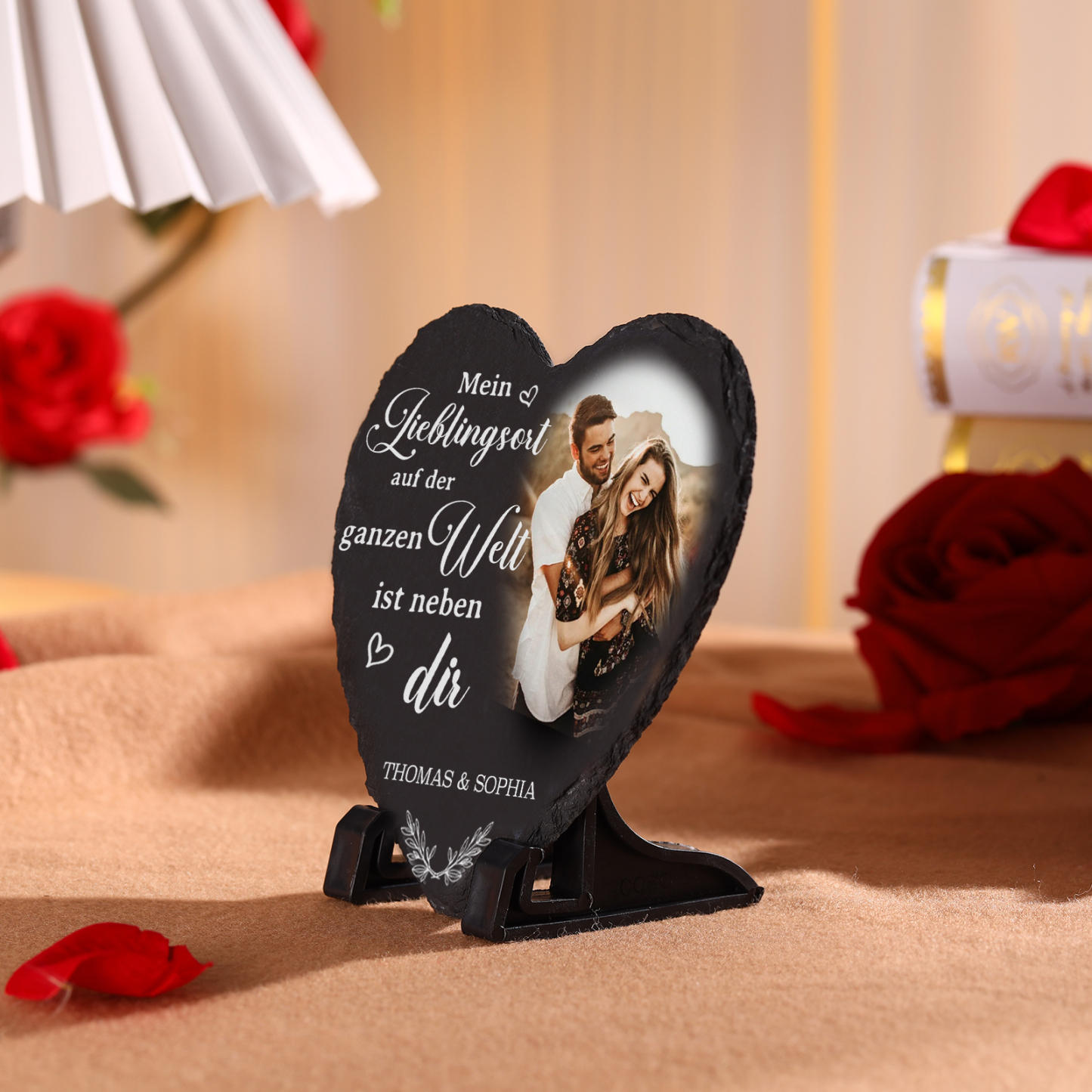 Personalisierte 2 Namen & Foto Stein Herz Ornament – Mein Lieblingsort auf der ganzen Welt ist neben dir – Schreibdekoration für Paar