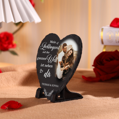 Personalisierte 2 Namen & Foto Stein Herz Ornament – Mein Lieblingsort auf der ganzen Welt ist neben dir – Schreibdekoration für Paar