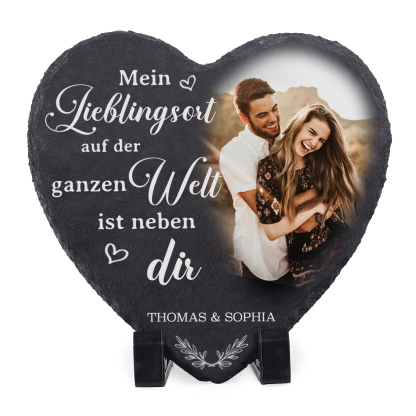 Personalisierte 2 Namen & Foto Stein Herz Ornament – Mein Lieblingsort auf der ganzen Welt ist neben dir – Schreibdekoration für Paar