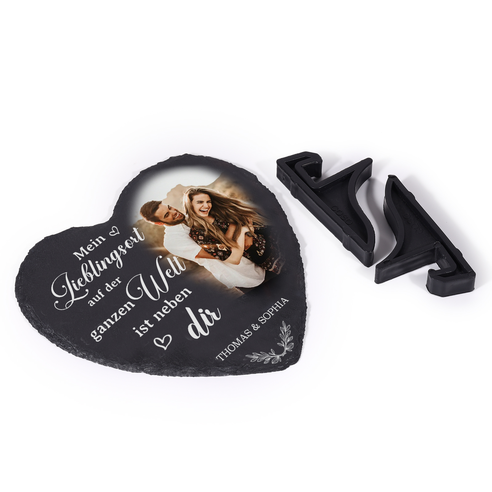 Personalisierte 2 Namen & Foto Stein Herz Ornament – Mein Lieblingsort auf der ganzen Welt ist neben dir – Schreibdekoration für Paar