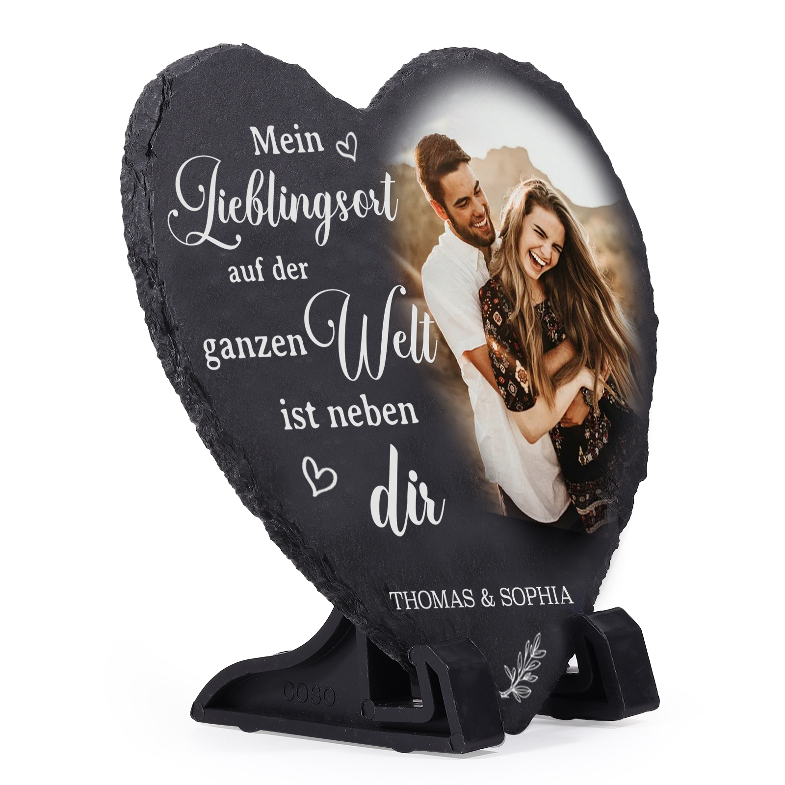 Personalisierte 2 Namen & Foto Stein Herz Ornament – Mein Lieblingsort auf der ganzen Welt ist neben dir – Schreibdekoration für Paar