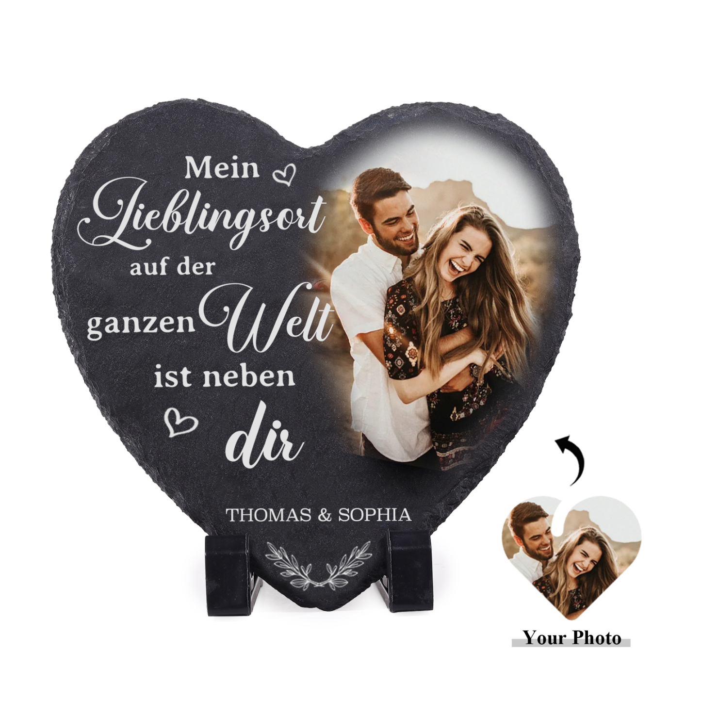 Personalisierte 2 Namen & Foto Stein Herz Ornament – Mein Lieblingsort auf der ganzen Welt ist neben dir – Schreibdekoration für Paar
