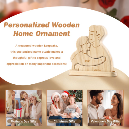Holzskulptur-Personalisierte 2-5 Namen Familien Umarmung Holz Deko – Schreibdekoration für Familie