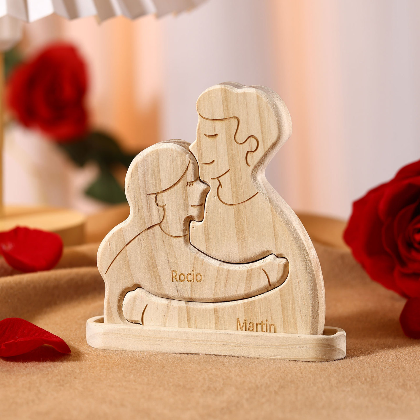 Holzskulptur-Personalisierte 2-5 Namen Familien Umarmung Holz Deko – S