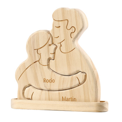 Holzskulptur-Personalisierte 2-5 Namen Familien Umarmung Holz Deko – Schreibdekoration für Familie